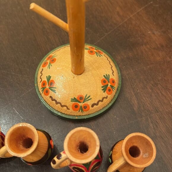 Handcrafted mini Wooden Mug Display with Colorful Accents - Picture 4 of 6